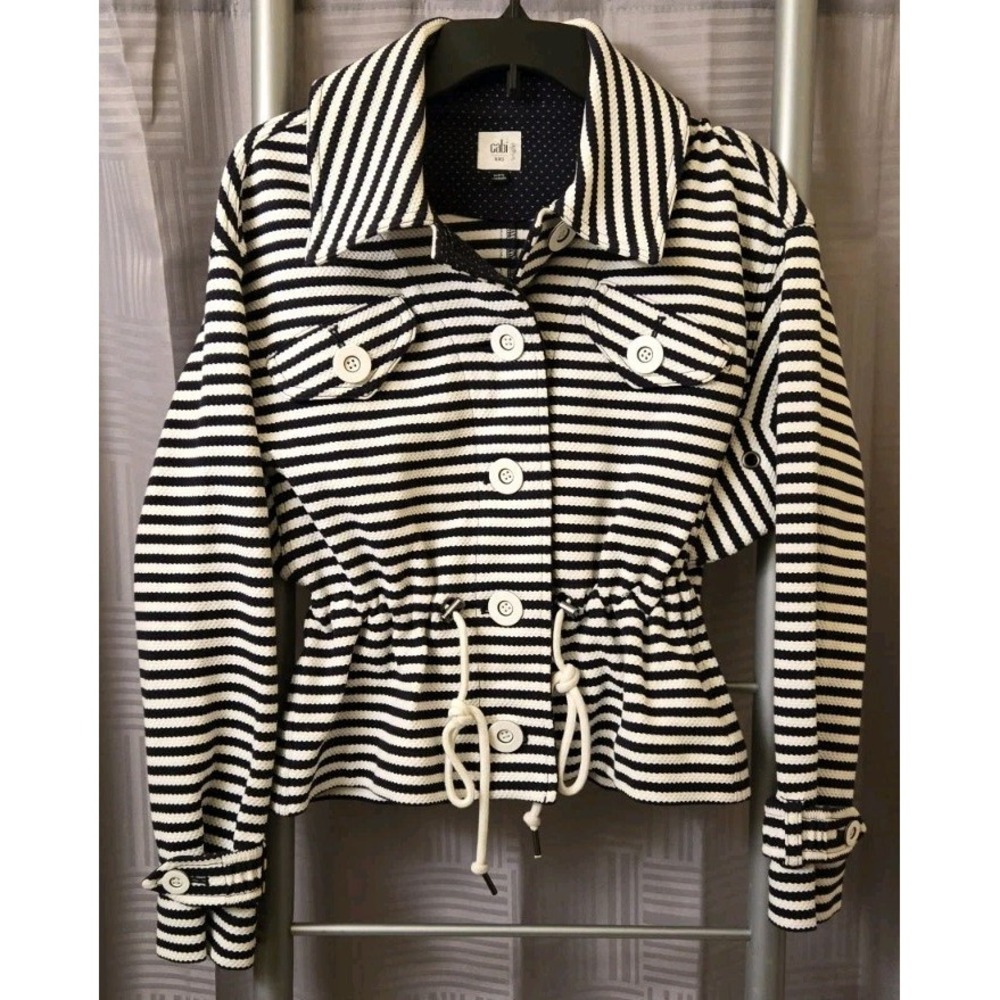 Cabi‎ Harbor Navy White Nautical Tie Waist Long Sleeve Jacket Size XXS